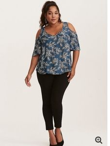 Floral Print Crepe V-Neck Cold Shoulder Blouse